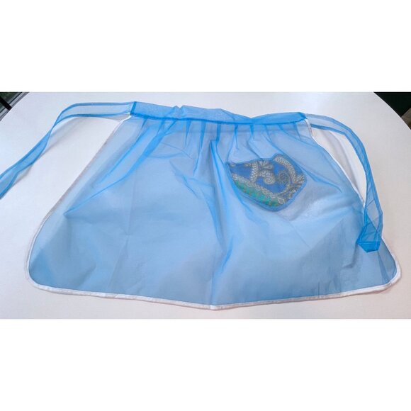 Vintage 60s half apron, Mid century housewife blue chiffon apron, cottage core, - Picture 5 of 6